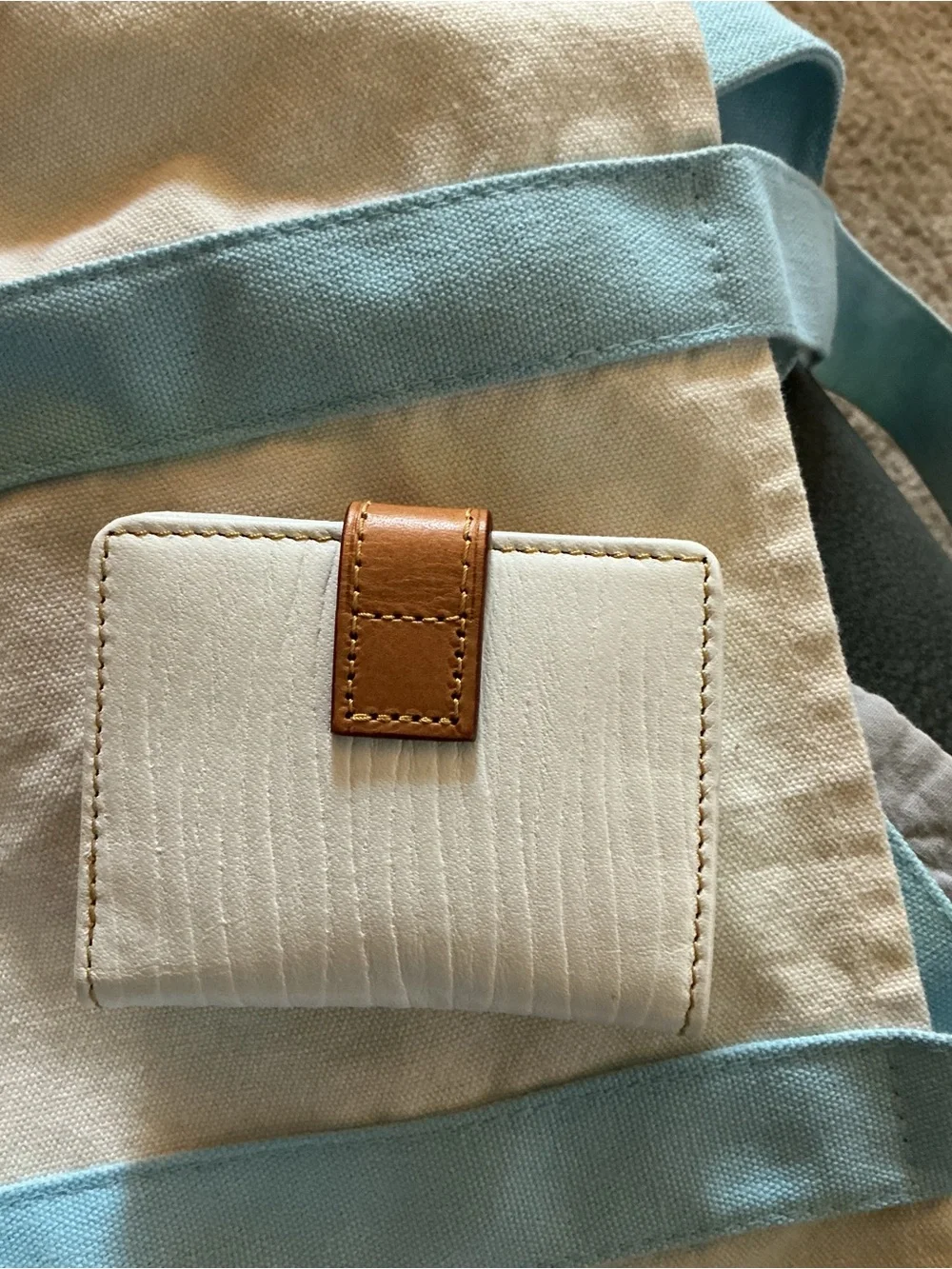 Dooney & Bourke White Leather Wallet with Tan Snap and Gold Hardware